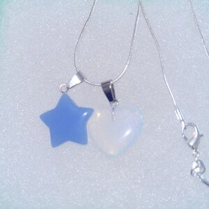 Boho Natural Opal Heart ❤️ and Blue Lace Agate Star ⭐️ Sterling Silver 24” N…